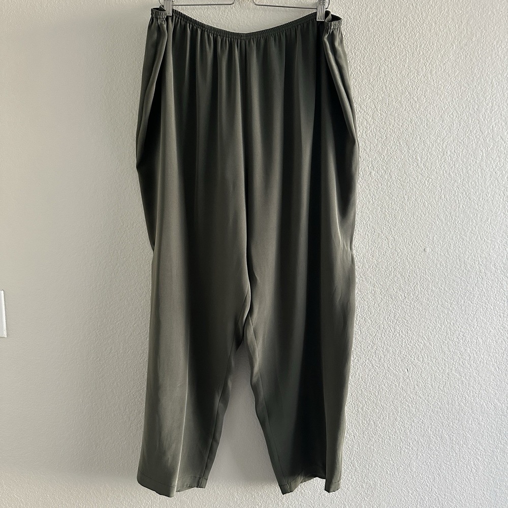 Citron Pants Womens 3X Olive Green Silk Spandex Elastic Waist Tapered P6647HS